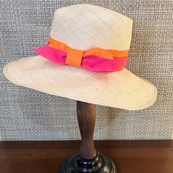 🌟2xHP🌟Sensi Studio Wide Brim Panama Hat Ecuadorian Straw Neon Orange Fuchsia - Picture 3 of 13